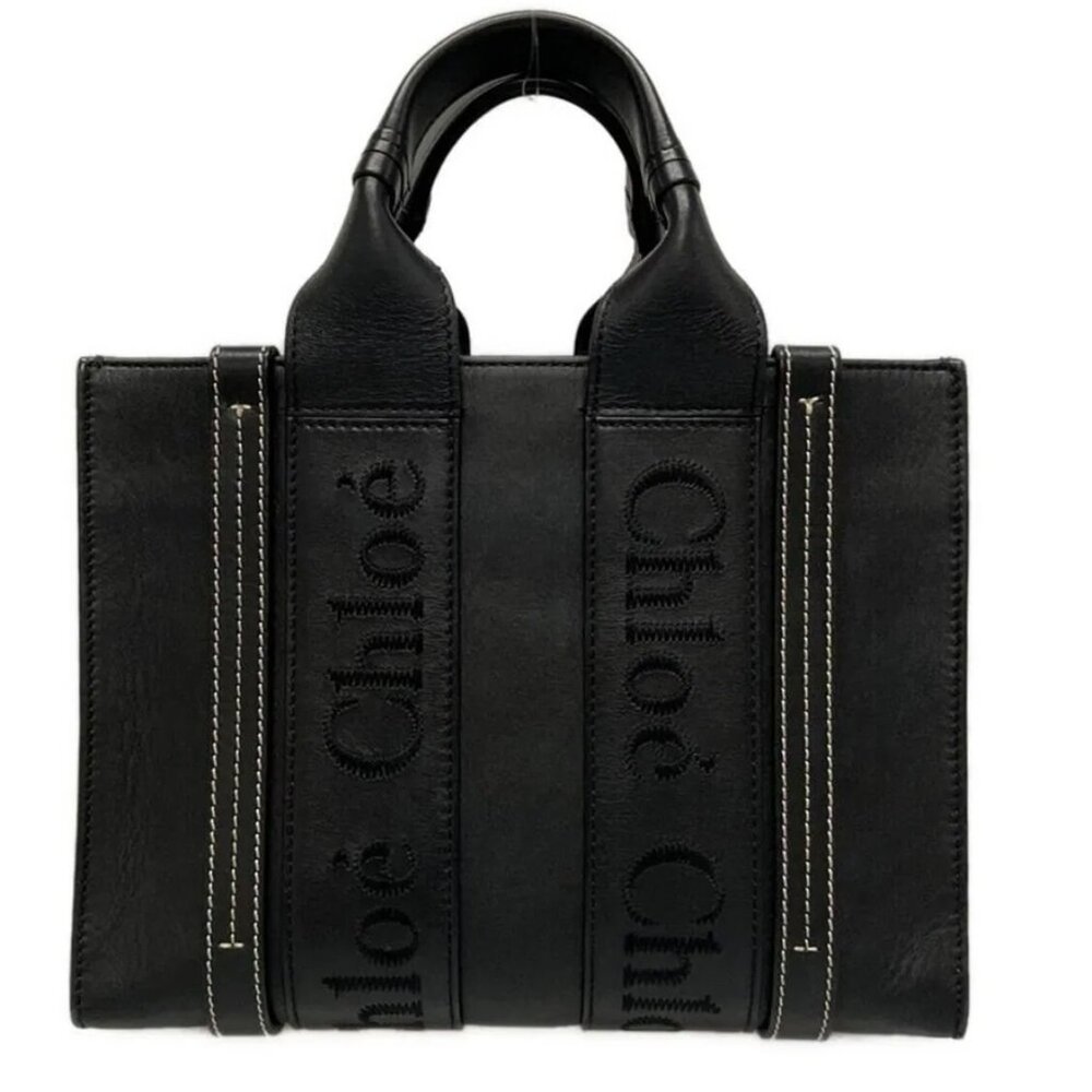 Chloé Authentic Black Small Woody Tote Smooth Calfskin
